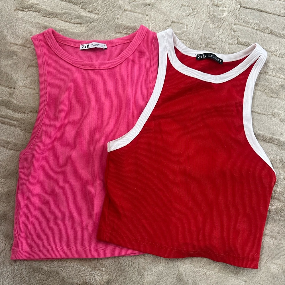 Zara Pink and Red Tank Tops